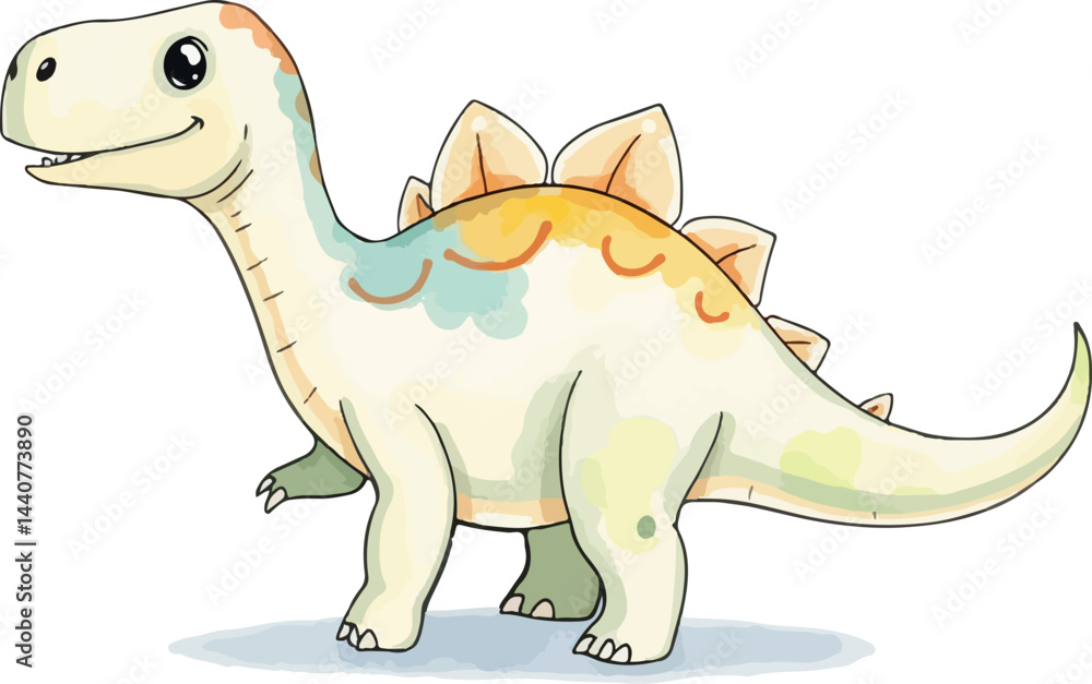 Naklejka premium Cute little dinosaur. Watercolor vector illustration.