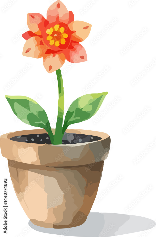 Fototapeta premium Flower in a pot watercolor vector illustration.