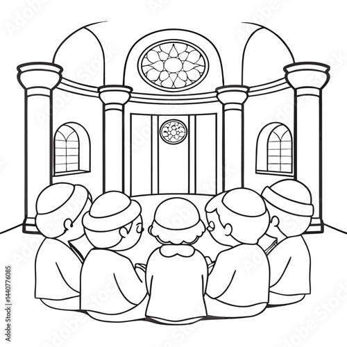 People Praying in Synagogue Outline
