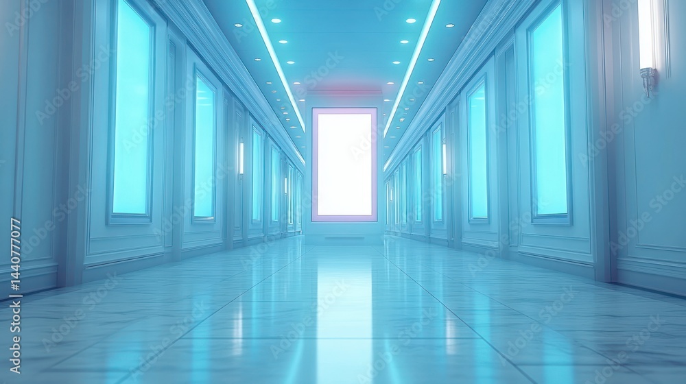 Fototapeta premium Modern, glowing hallway with light panels