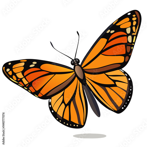 Monarch butterfly illustration flying insect orange wings black border vector graphic design art