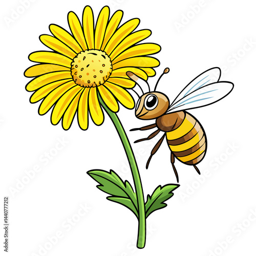 Illustration of honey bee on yellow flower drawing for kids and educational resources vector art