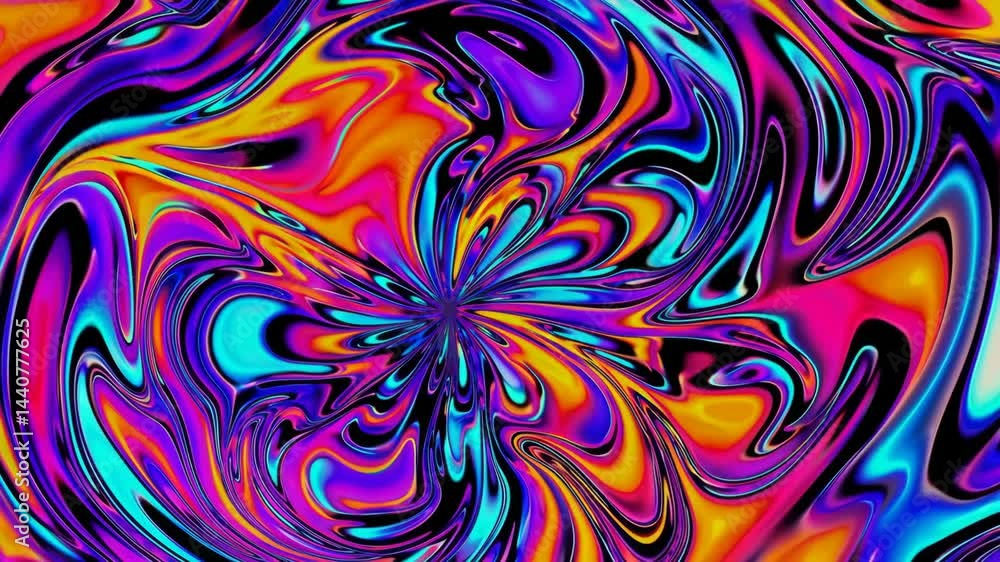 Vibrant psychedelic liquid swirls evolving in kaleidoscopic patterns Vibrant psychedelic liquid swirls evolving in kaleidoscopic patterns
