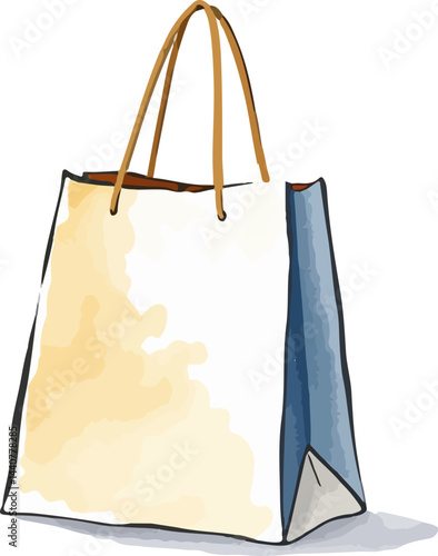 Paper shopping bag watercolor vector illustration.