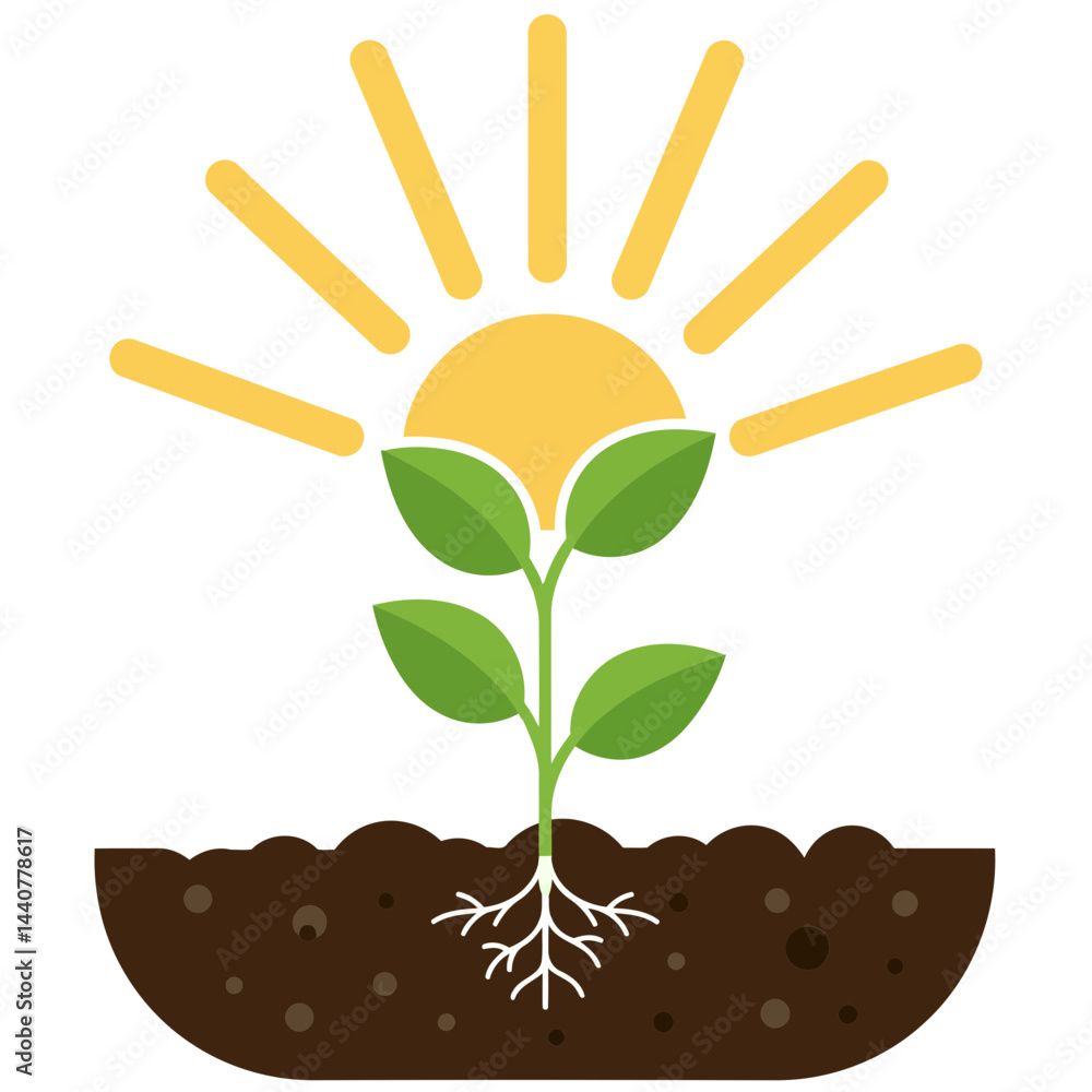 Fototapeta premium Illustration of plant growing in soil under sunlight concept for agriculture and gardening projects