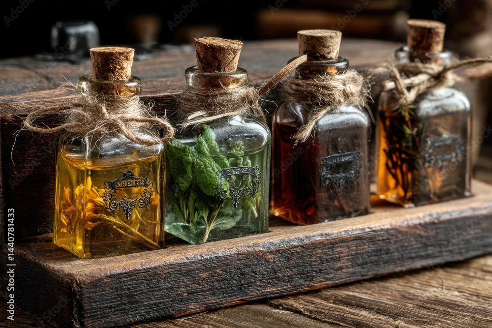 bottles of basil oil surrounded by fresh basil leaves. bottles of basil oil surrounded by fresh basil leaves.