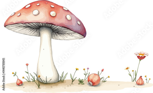 Fly agaric mushroom watercolor vector illustration.