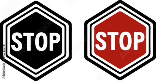 Dual Stop Sign Variations in Red and Black for Traffic Safety