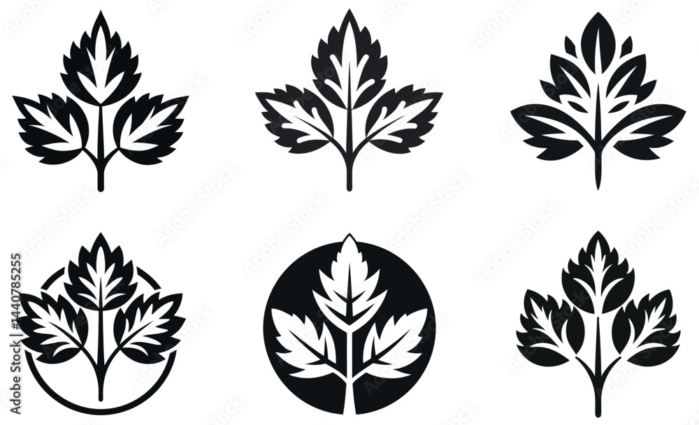 Fototapeta premium stylised leaf and branch silhouettes against a plain background