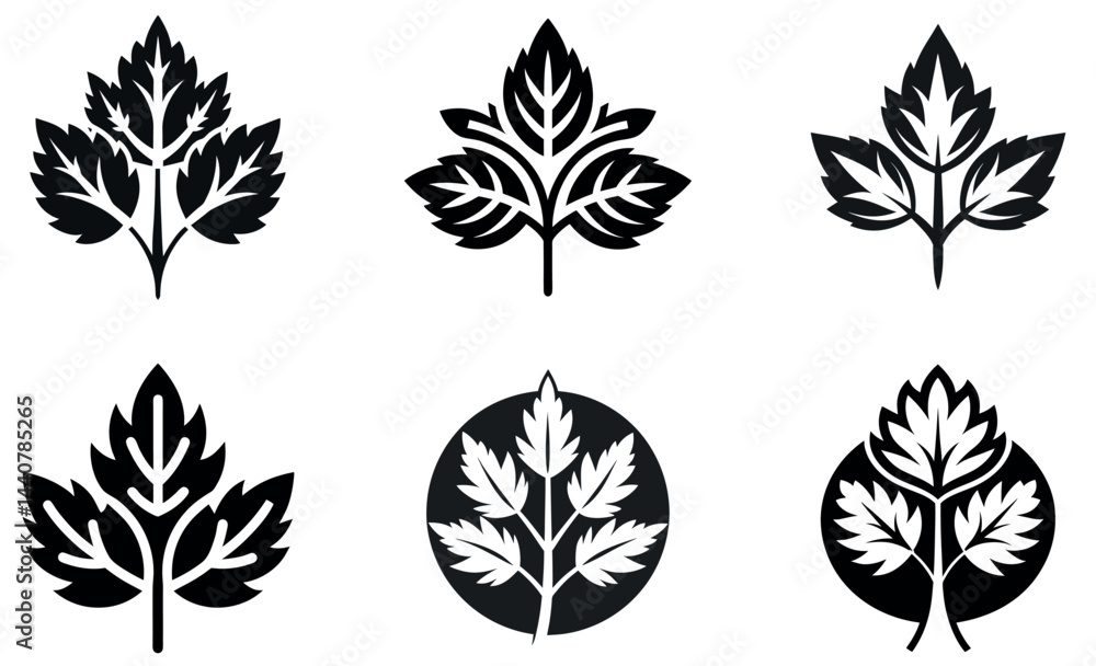 Fototapeta premium stylised leaf and branch silhouettes against a plain background