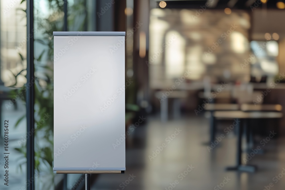 Blank roll up banner design mockup, background blurred public place Blank roll up banner design mockup, background blurred public place