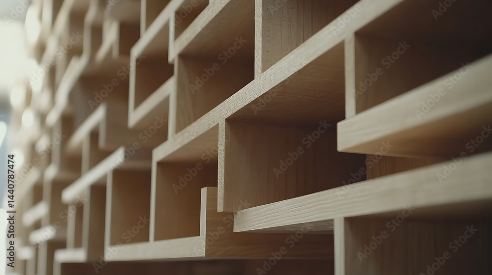 Fototapeta premium Modern Wooden Shelving Unit with Geometric Design