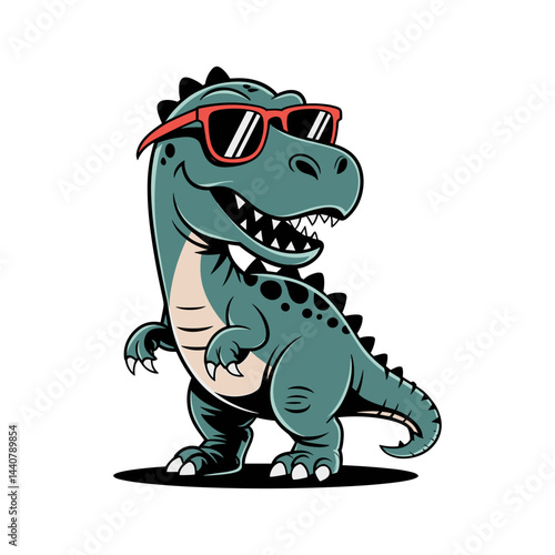 Cool Dinosaur in Sunglasses: An illustrative depiction of a cool, stylish dinosaur sporting sunglasses, radiating a sense of trendy fun.
