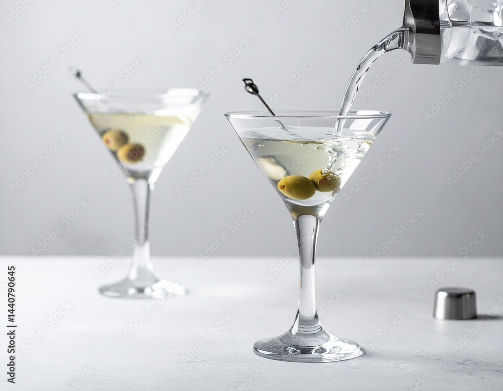 Elegant Martini Cocktail with Olive or Lemon Twist in Crystal Glass Elegant Martini Cocktail with Olive or Lemon Twist in Crystal Glass