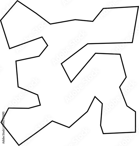 Polygon drawn with fine lines displaying an abstract rigid structure composed of squared and straight angles.