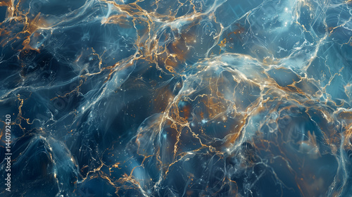 Obraz na płótnie Abstract blue marble texture with golden mineral veins. w salonie