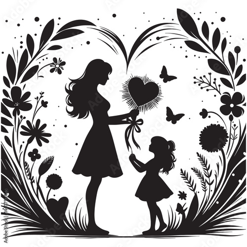 Heartwarming Silhouette of Mother and Daughter Sharing a Special Moment in Nature, mothers day