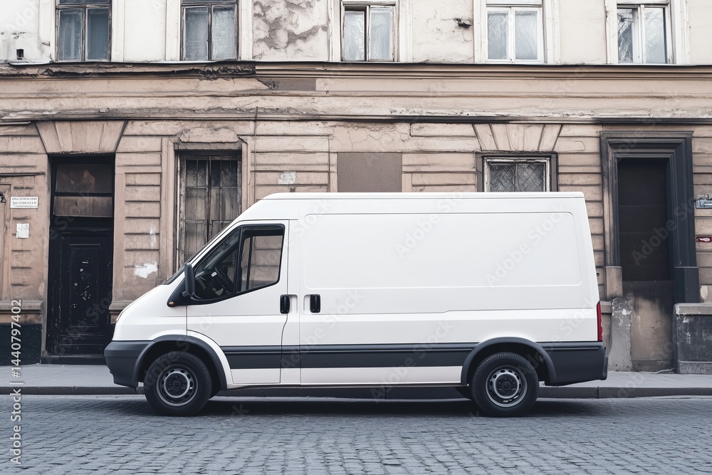 Fototapeta premium minimalist white cargo van mockup on the street