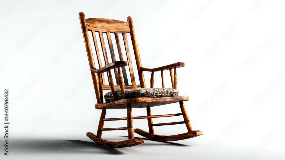 a classic wooden rocking chair on a white isolated background, cozy and timeless design a classic wooden rocking chair on a white isolated background, cozy and timeless design