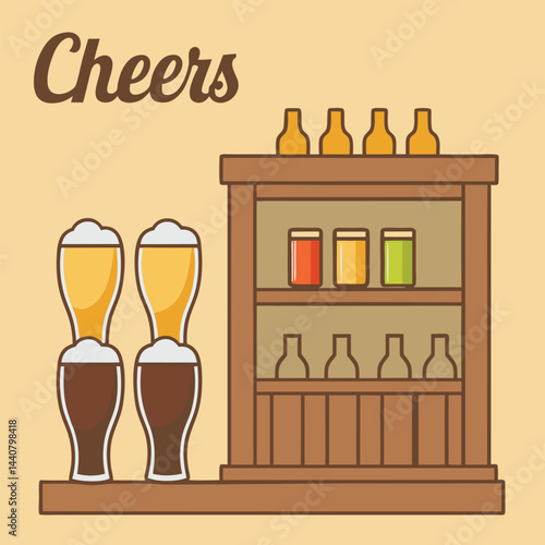 Raise a Glass: A vibrant illustration captures the essence of conviviality with detailed glasses and a rustic bar, perfect for a gathering, celebrating friendship, or a moment of relaxation. 