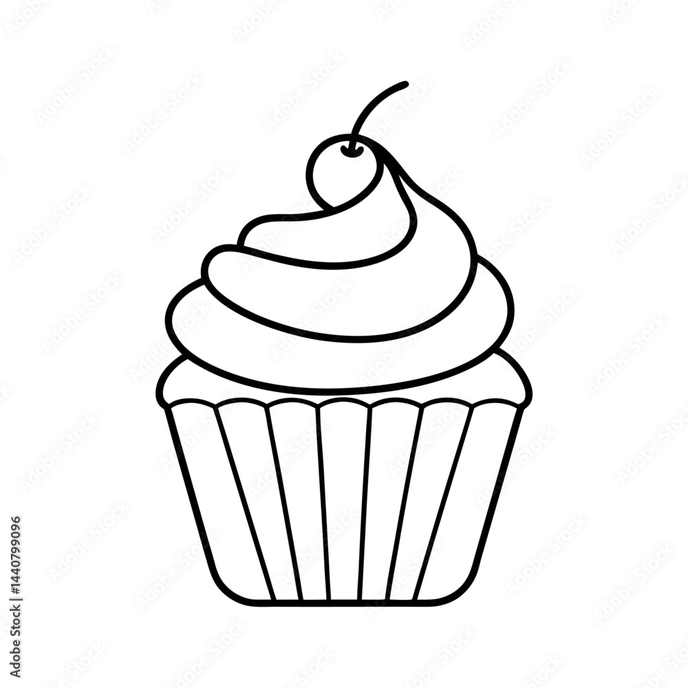 Outline of a Delicious Cupcake Line Art Vector Outline of a Delicious Cupcake Line Art Vector