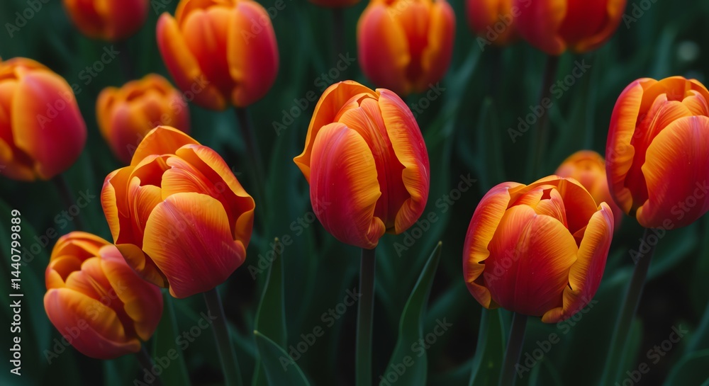 Blooming Orange Tulip Flowers in a Garden Setting Blooming Orange Tulip Flowers in a Garden Setting