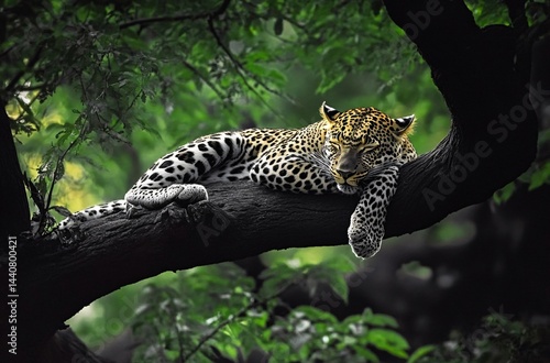 Resting Leopard on Branch, Serene Wildlife Portrait for Conservation Awareness