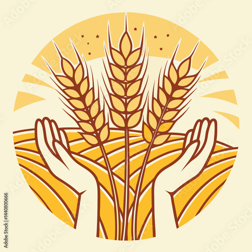 Vector illustration of wheat ears, depicting ripe grain for harvest