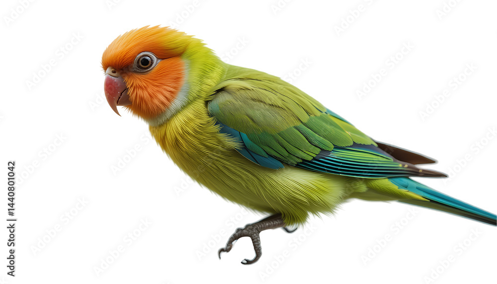 Peach-faced lovebird perched isolated on transparent background Peach-faced lovebird perched isolated on transparent background