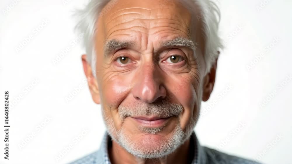 Elderly man smiling warmly against a light background Elderly man smiling warmly against a light background