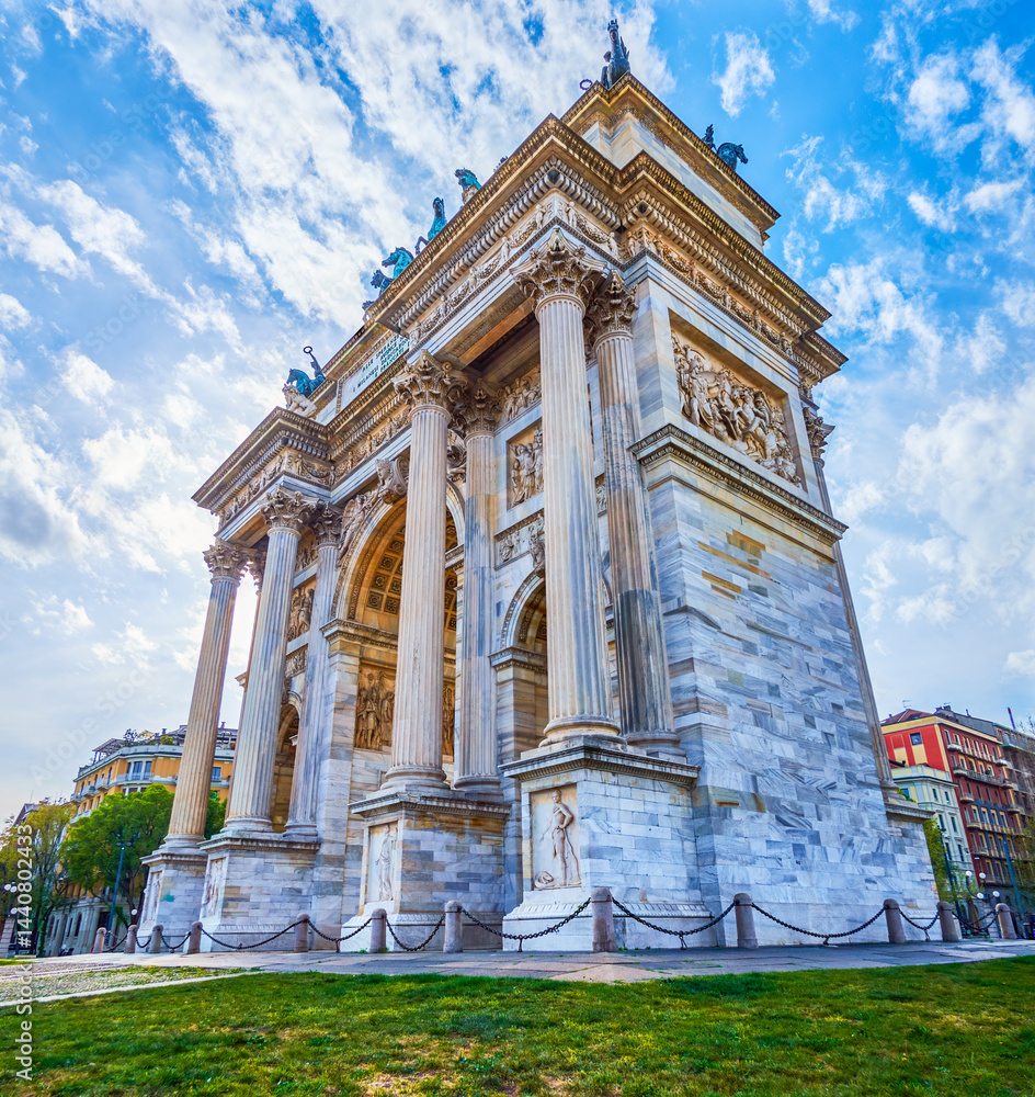 Arco della Pace the grand triumphal arch located at the center of Piazza Sempione in Milan, Italy