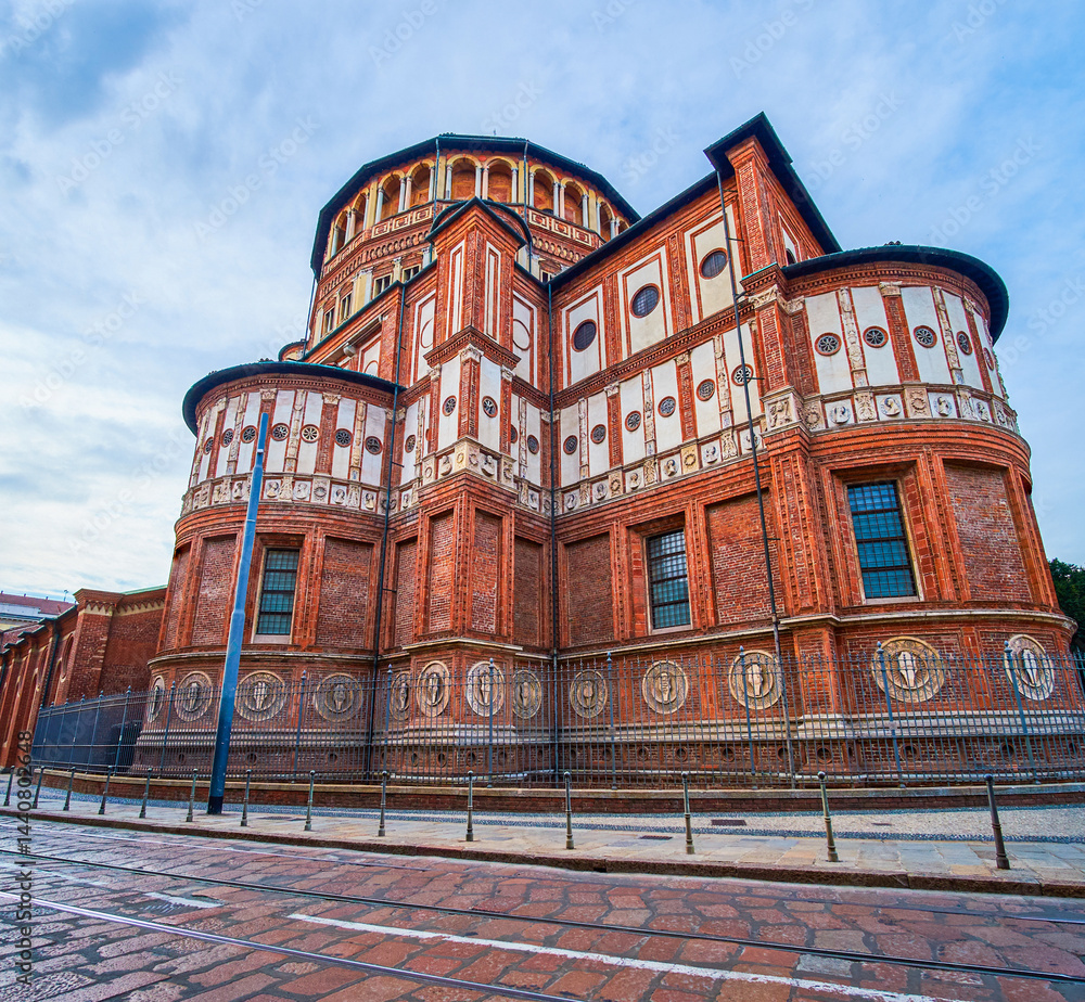 The Apse and the Dome of Santa Maria delle Grazie Church in Milan, Italy