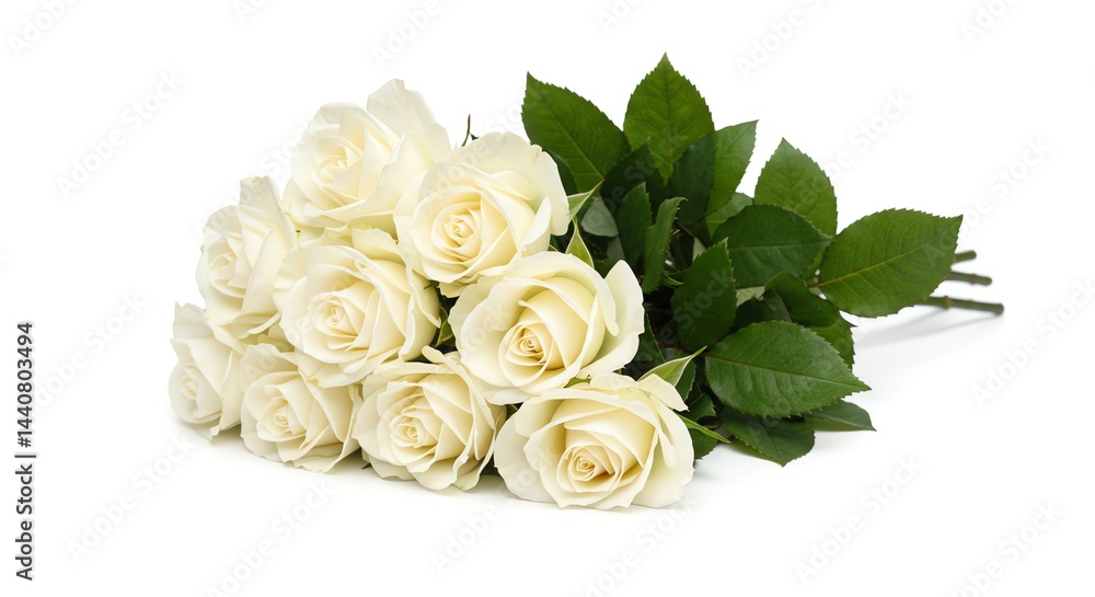 Obraz premium Bouquet of White Roses Isolated on White Background