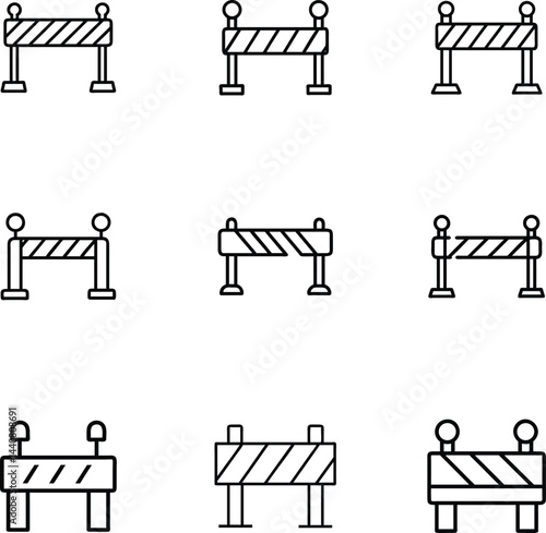 Construction Barrier Outline Icons Set. Road Block Vector Signs for Design and Safety Projects