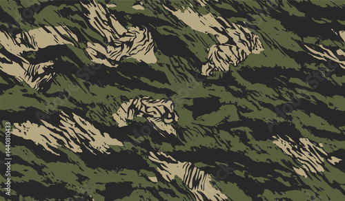Camouflage seamless pattern.  Tiger stripe camouflage pattern. Forest real tree camouflage design. Hunting camouflage. Tiger stripe pattern. Abstract camouflage