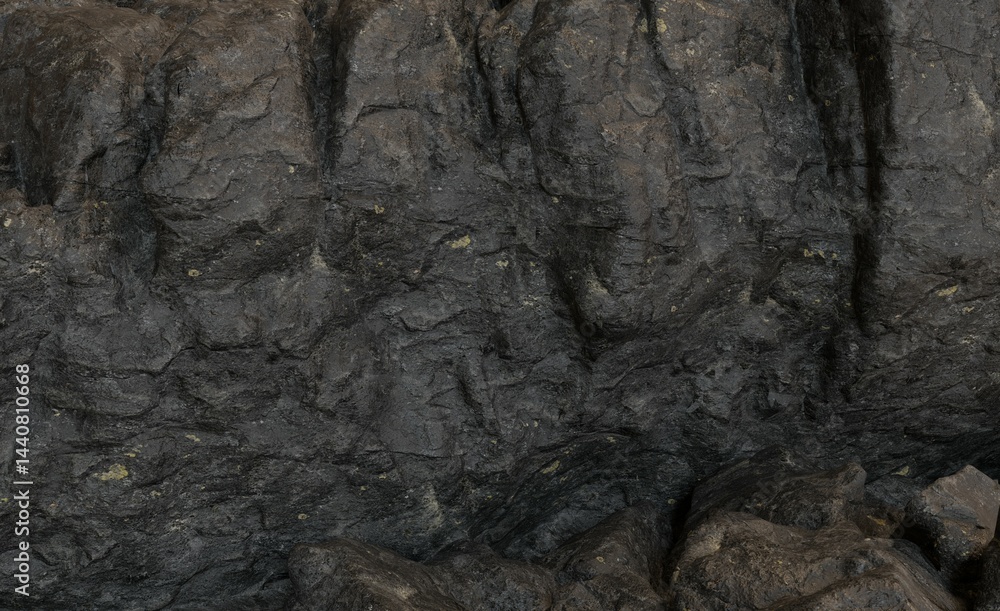 Naklejka premium Dark, textured rock surface with varied patterns