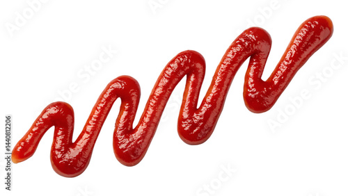 close up view of red ketchup zigzag line on transparent background