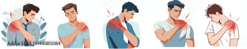 flat design vector collection of a young man suffering from shoulder pain
