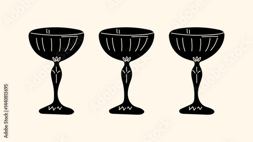 Hand-drawn groovy cocktails — colorful retro glasses, classic summer drinks, hippie cartoon style