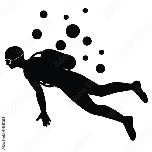 Vector Illustration of a Scuba Diver Silhouette