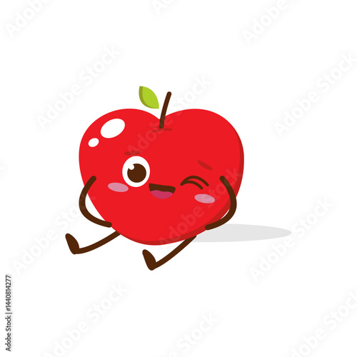 Cute Smiling Red Apple Character. Kawaii Red Fruit Mascot Style Vector. Cute vector character set in various action emotions. Collection symbols isolated on a white background