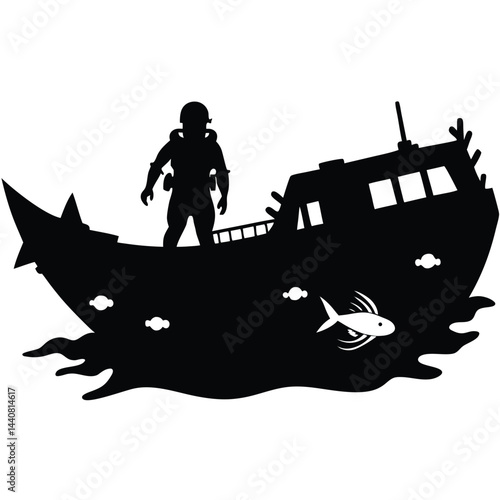 Scuba Diver Silhouette Exploring a Mysterious Sun