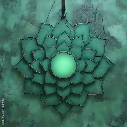 Hanging Teal Flower Ornament with Central Circle