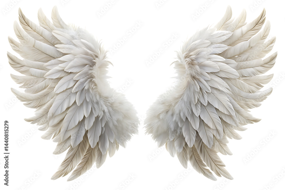 Fototapeta premium white feather angel wings bird isolated on white background. PNG