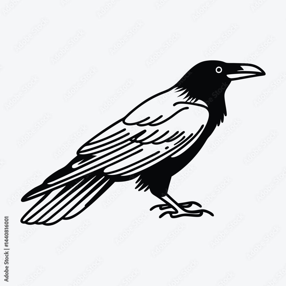 Obraz premium American Crow silhouette white background illustration, Generative Ai