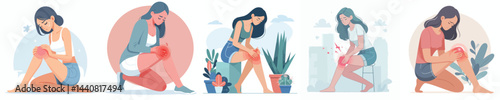flat vector design collection of a girl having knee pain