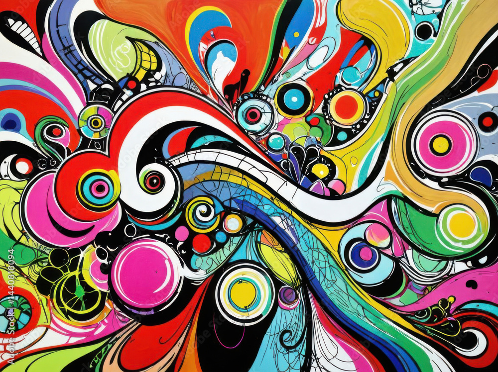 Unique abstract graffiti with fluid forms, wavy outlines, and bright acid tones. A playful, surreal blend of colorful street art and psychedelia, perfect for digital, print, or creative design use.