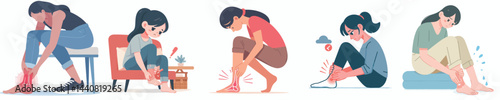 flat vector design collection of a girl with ankle pain