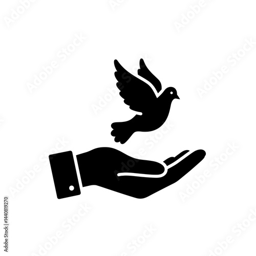 Symbol of Peace and Hope: A hand releases a dove, a universal symbol of peace and freedom, against a minimalist backdrop emphasizing the concepts of serenity and tranquility.