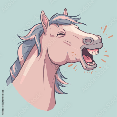Laughter of the Equine: A whimsical illustration of a horse with an open mouth, eyes squinted in mirth, and a playful expression that embodies mirthful joy.